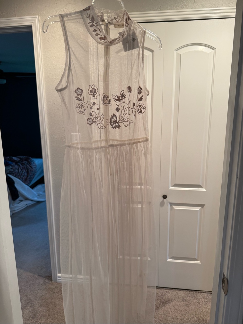 ILLA ILLA Sheer Ivory Dress with Brown Floral Embroidery